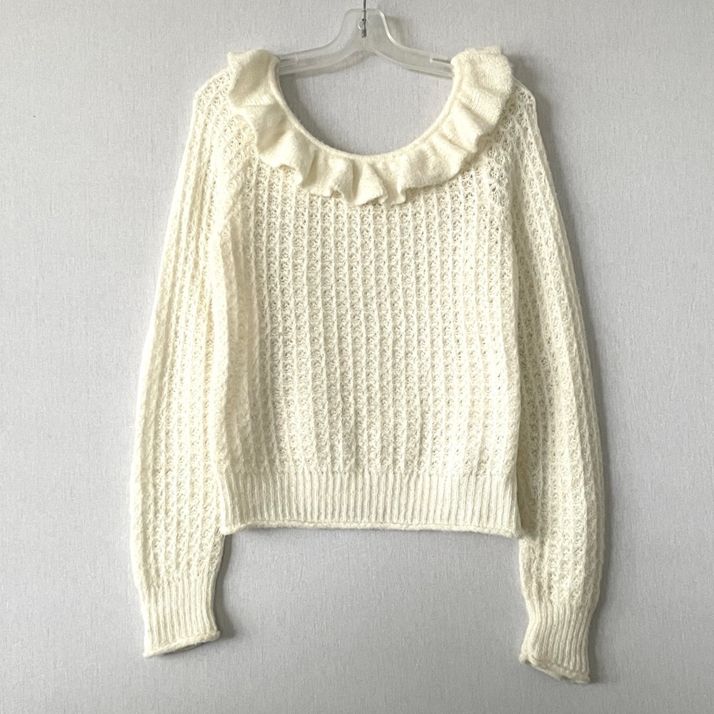 Anthropologie Ruffled Boat Neck Knit Sweater - Picture 3 of 15